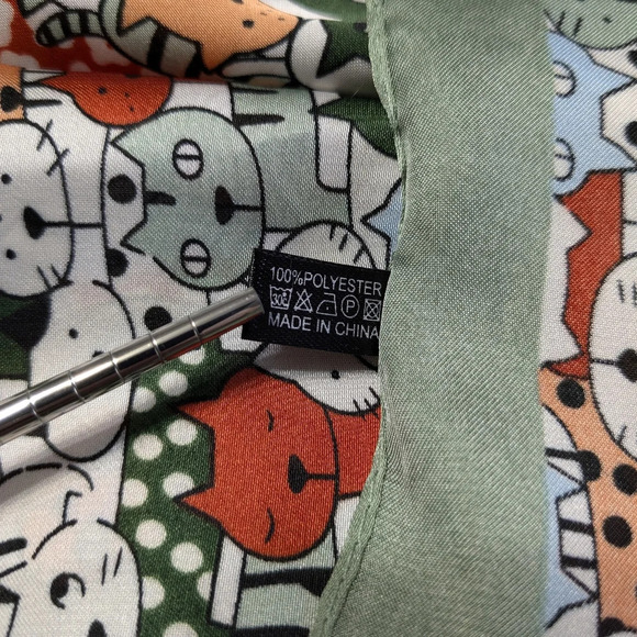 Whimsical cats scarf, neckerchief, light green polyester, unisex - Picture 7 of 11